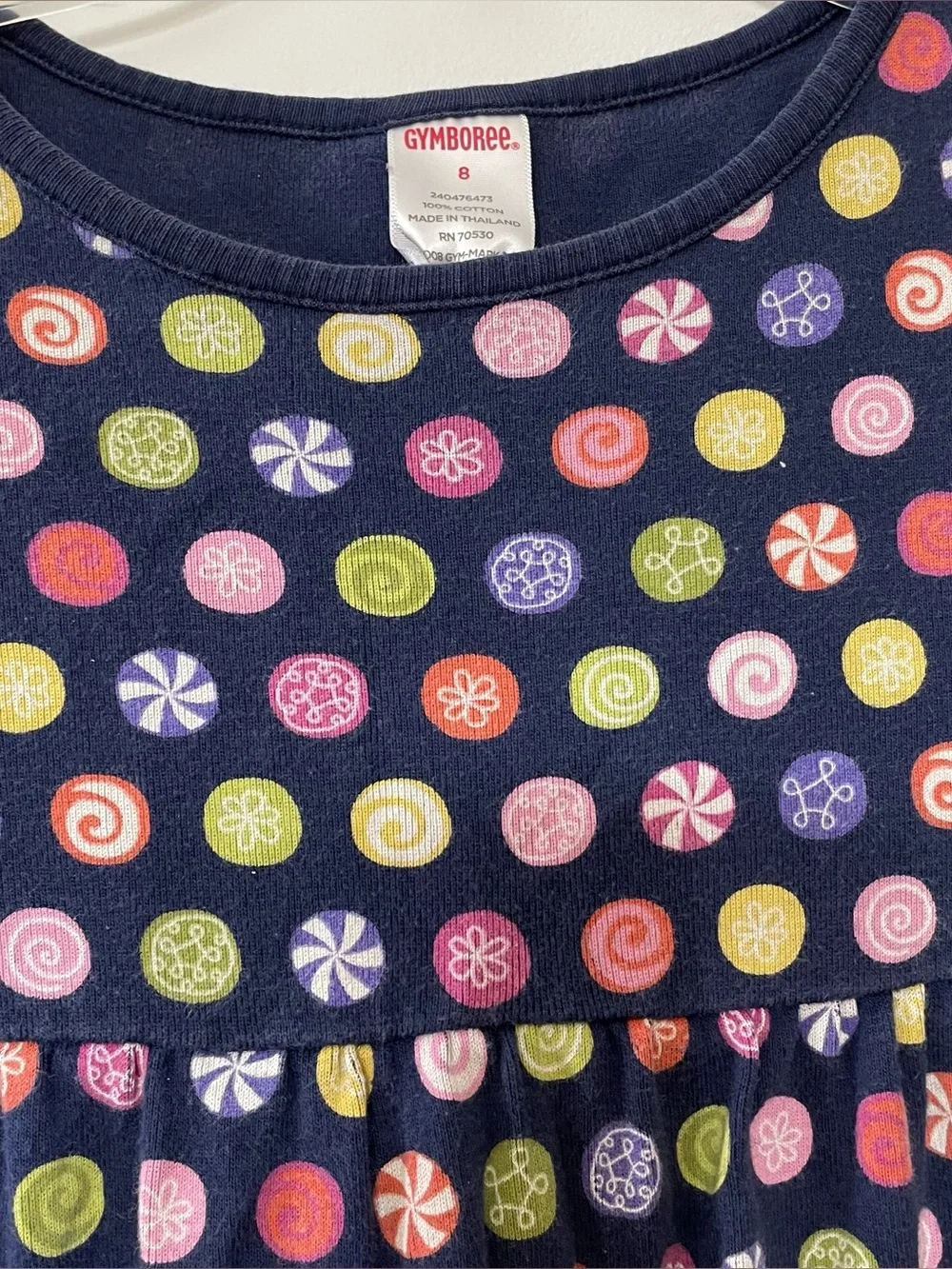 Kids Navy Long-Sleeve Tiered Dress with Multi-Color Candy Dot Print
